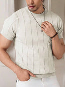 Camiseta Masculina Manga Curta Cor Sólida – Malha Confortável Manga Curta Gola Redonda Casual