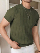 Camiseta Masculina Manga Curta Cor Sólida – Malha Confortável Manga Curta Gola Redonda Casual