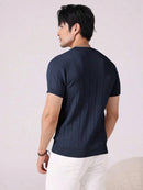 Camiseta Masculina Manga Curta Cor Sólida – Malha Confortável Manga Curta Gola Redonda Casual