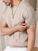 Camiseta Masculina Manga Curta Cor Sólida – Malha Confortável Manga Curta Gola Redonda Casual