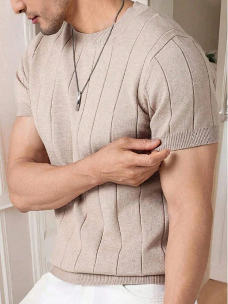 Camiseta Masculina Manga Curta Cor Sólida – Malha Confortável Manga Curta Gola Redonda Casual