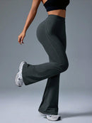 Sport Calça Feminina Casual de Cintura Alta com Cor Sólida e Perna Flare