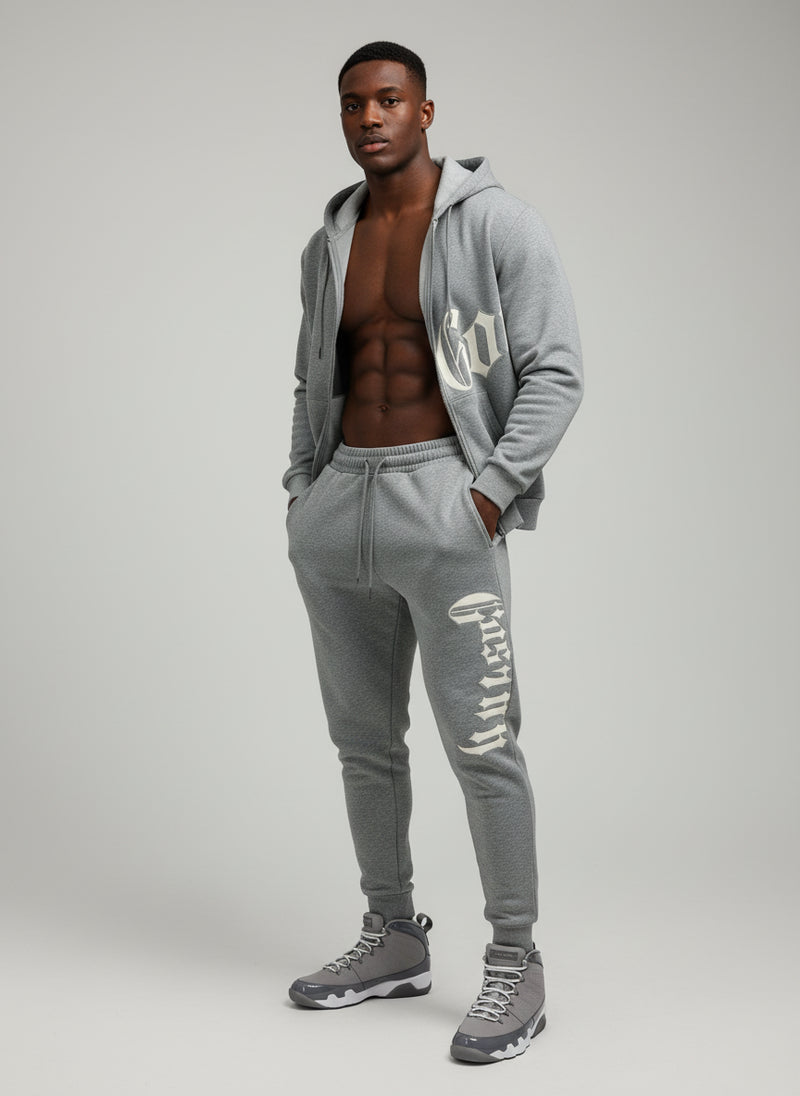 Manfinity Dauomo Conjunto de Moletom com Zíper e Calça Casuais com Bordado de Letra Masculino, Outono