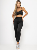 Conjunto Fitness Feminino Calça Legging Forrada E Top Costa Nua Gringa Zero Transparência 080+124