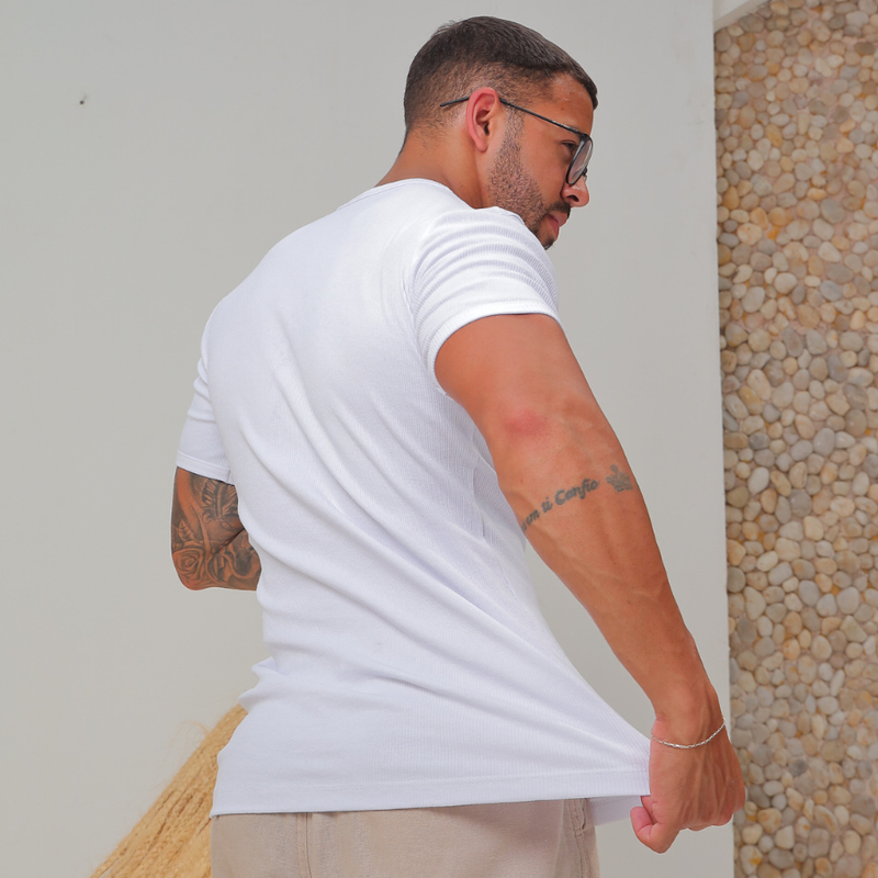 Camiseta Masculina Americana canelada Slim Fitnnes