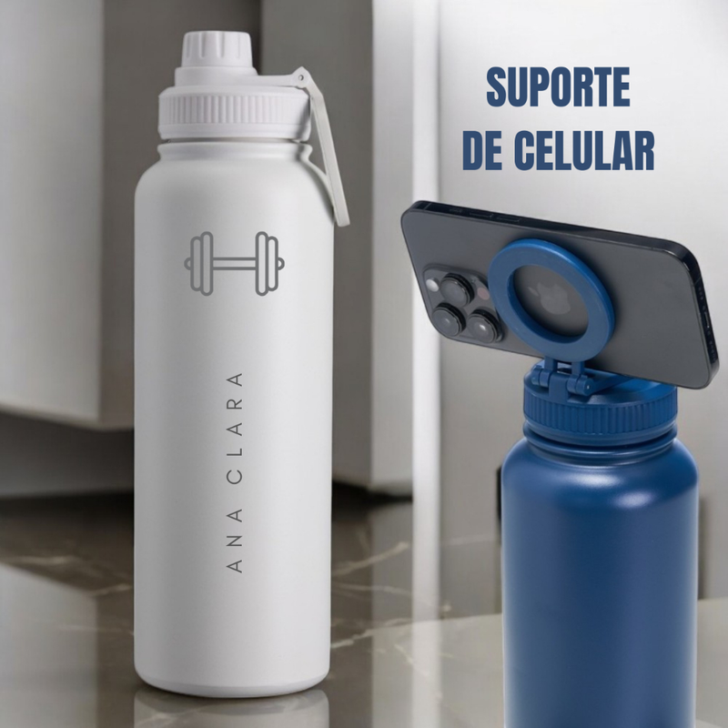 Garrafa Térmica 800ml/1.2L Bear Thermal Maris com Nome Gravado Pintura Eletrostática Suporte Celular