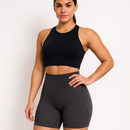 Kit 1/2 Short Feminino Fitness Cintura Alta Canelado Secagem Rápida Zero Transparente Esportivo