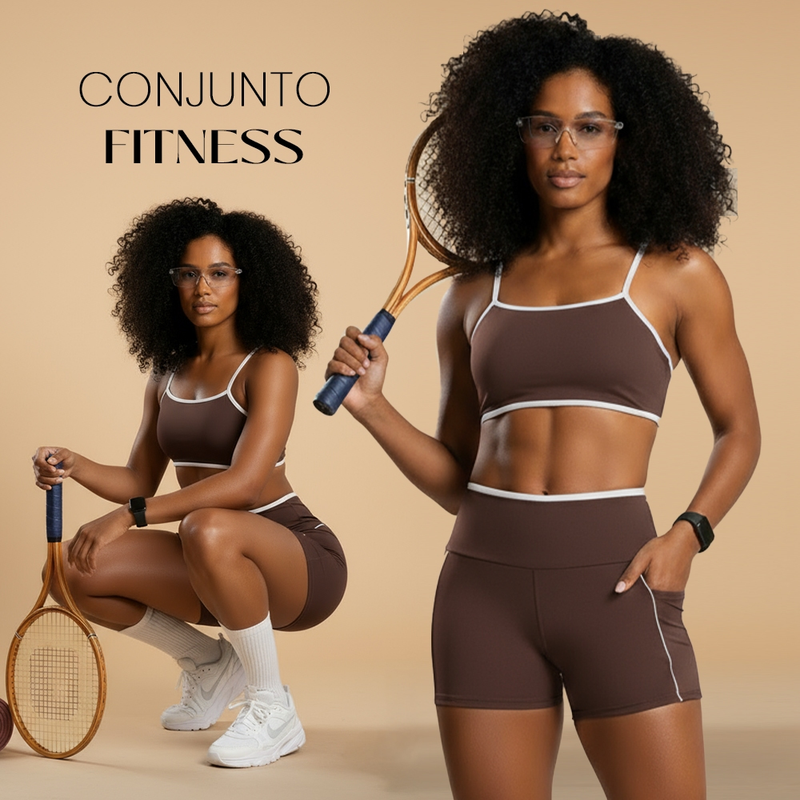 Conjunto Feminino. Short com Bolso e Top de Alcinha