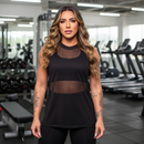 Regata Transparente de Tule Academia Feminina Regatão Blusa Moda Fitness