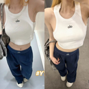 Conjunto De yoga Calças Compridas Femininas + Moda Cortada Roupas De 2 Peças Regata De Tricô Com Rosca