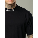 Camiseta Oversized 100% Algodão Penteado Gola Alta Canelada Estampa Blessed & Grateful