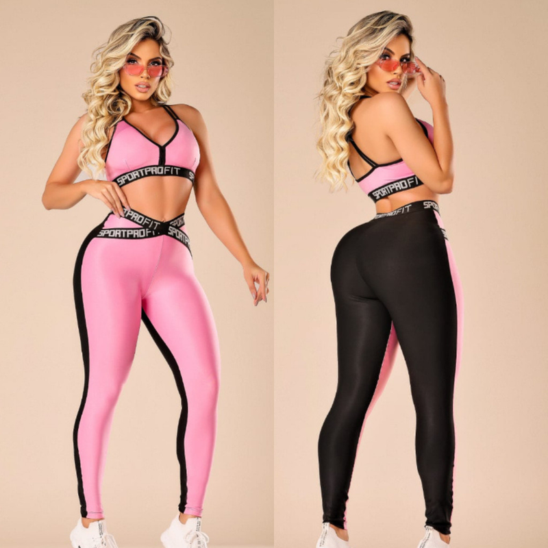 Conjunto Fitness Feminino Top e Legging Com Elástico