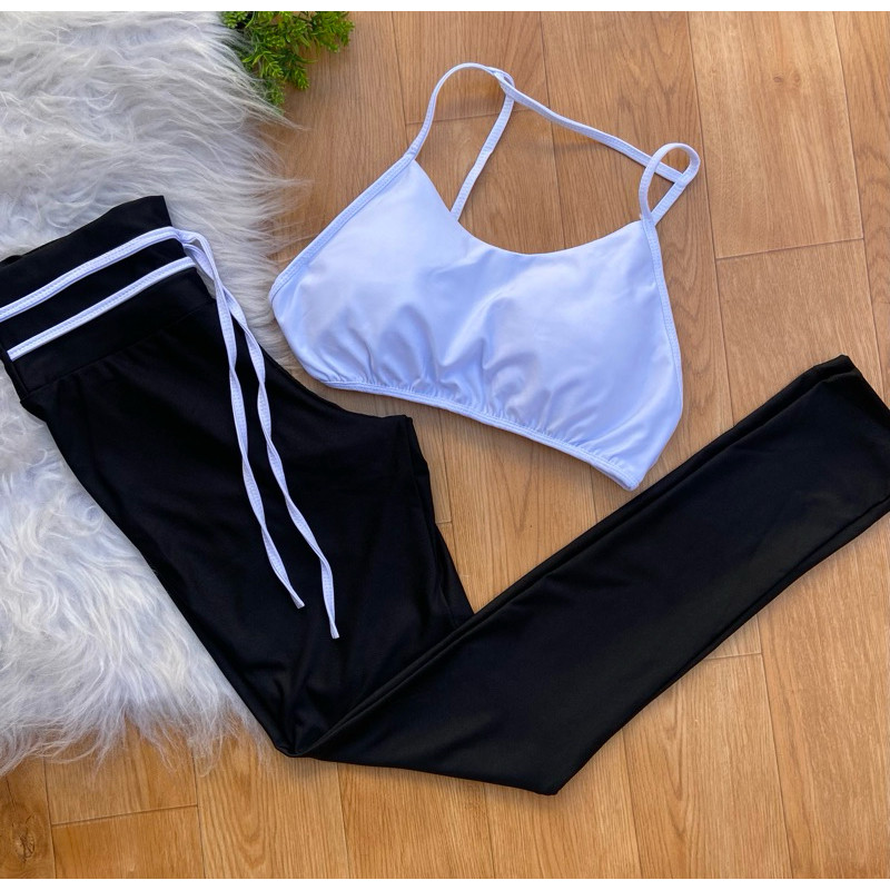 Conjunto de calça + top alça fina fitness